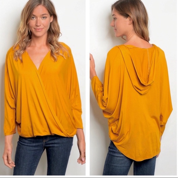 Tops - Hooded mustard surplice top
